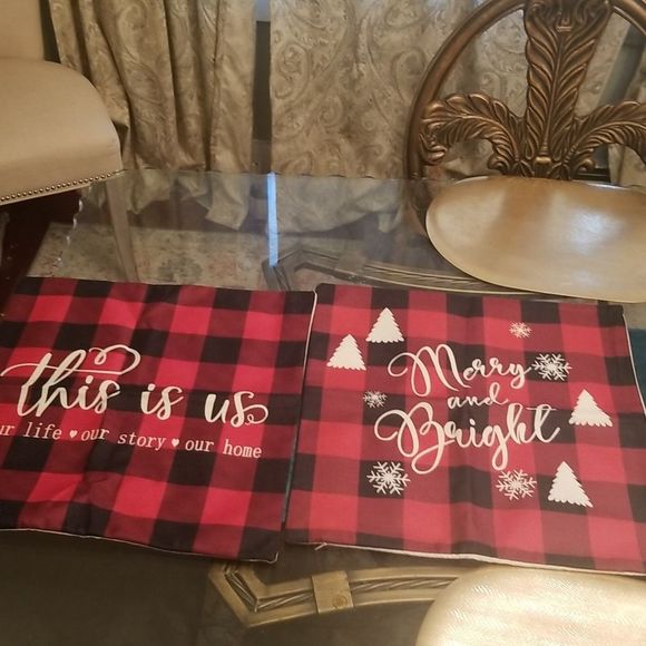 Buffalo Plaid Christmas Pillow Covers Set of 2 "This is Us" & "Merry & Bright" - Picture 9 of 11